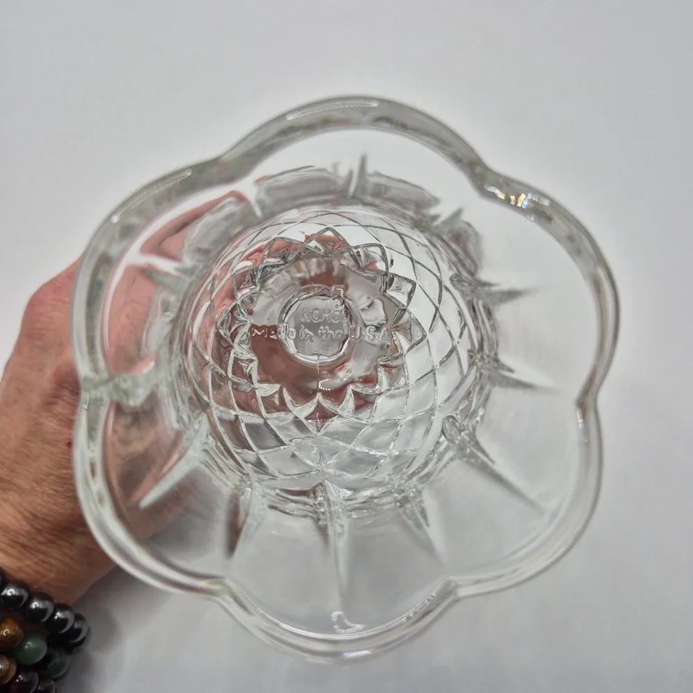 Home Interiors Glass Votive Candle‎ Holders Set 2 Clear Diamond Cut Tulip USA